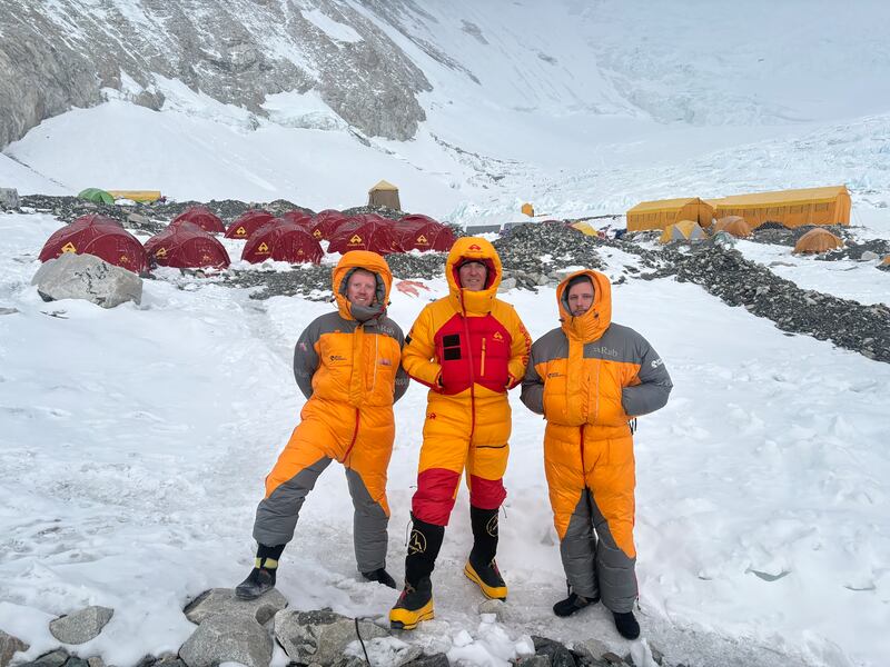 Adam Sweeney, Jason Black and Pádraig O'Hora at Everest Camp 2 (6,700 metres)