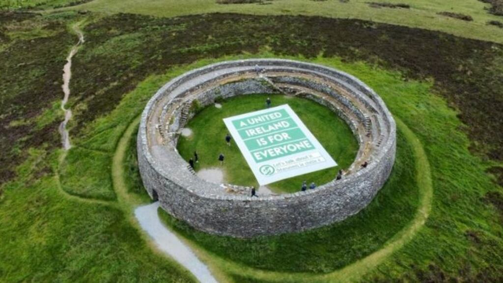 ‘A United Ireland is for Everyone – Let’s talk about it’: The text of a Sinn Féin banner unfurled at a Co Donegal heritage site