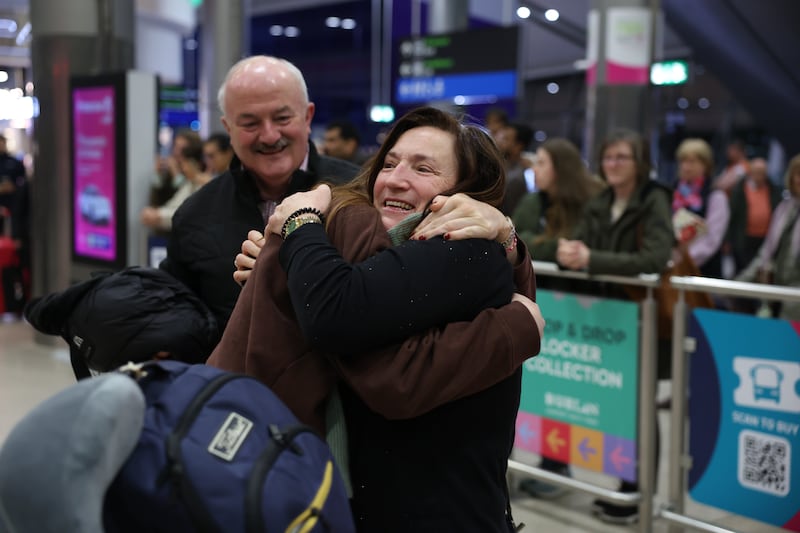 Maureen Condon hugs daughter Amy, who travelled from Abu Dhabi. Photograph: Enda O'Dowd/The Irish Times