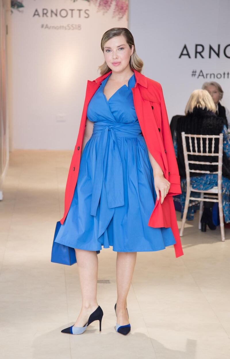 Blue dress (€225) and red trench (€330) both by Marella. Bag €350 by Michael Kors. Miss KG shoes (€105) from Arnotts