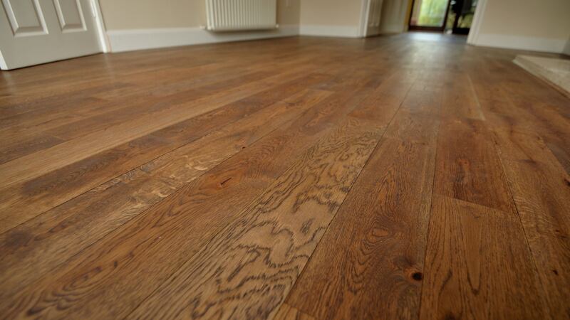 Refurbished oak floor in the living room of the new home of Louise Kennedy and Gerard Power  in Ballinteer. Photograph: Alan Betson / The Irish Times