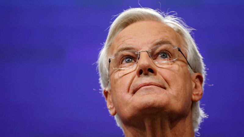 Michel Barnier, chief negotiator for the European Union (EU), pauses during a news conference on Friday morning.  Photographer: Bloomberg