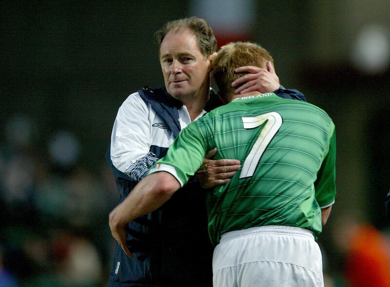 Brian Kerr with Damien Duff in 2003. Photograph: Morgan Treacy/Inpho