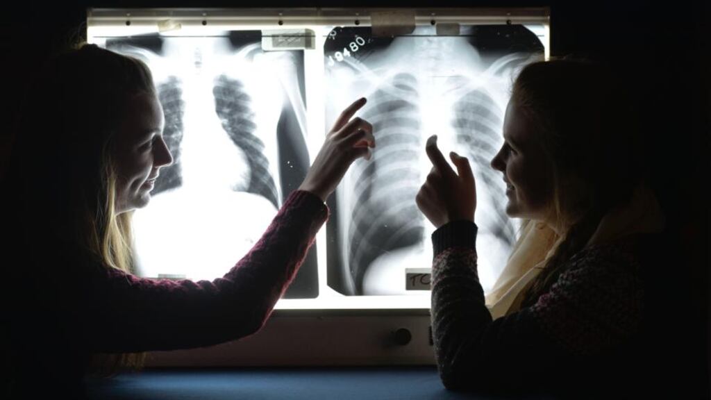 Cliona O’Brien, from St Aloysius, and Dara O’Keeffe, from Mount Mercy, in Cork, at the Royal College of Surgeons’ open day last year. Photograph: Alan Betson
