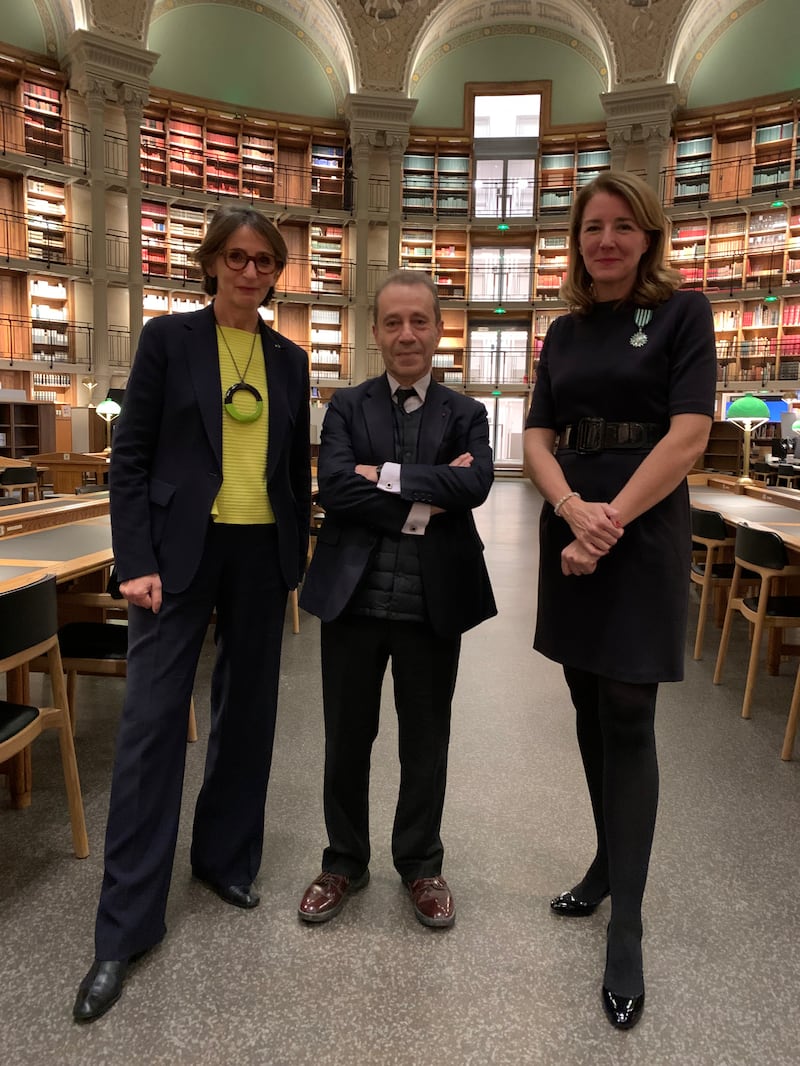 President and former president of the National Library of France Laurence Engel and Bruno Racine praise Lennon Casanova’s skill at fundraising. Photograph: Lara Marlowe