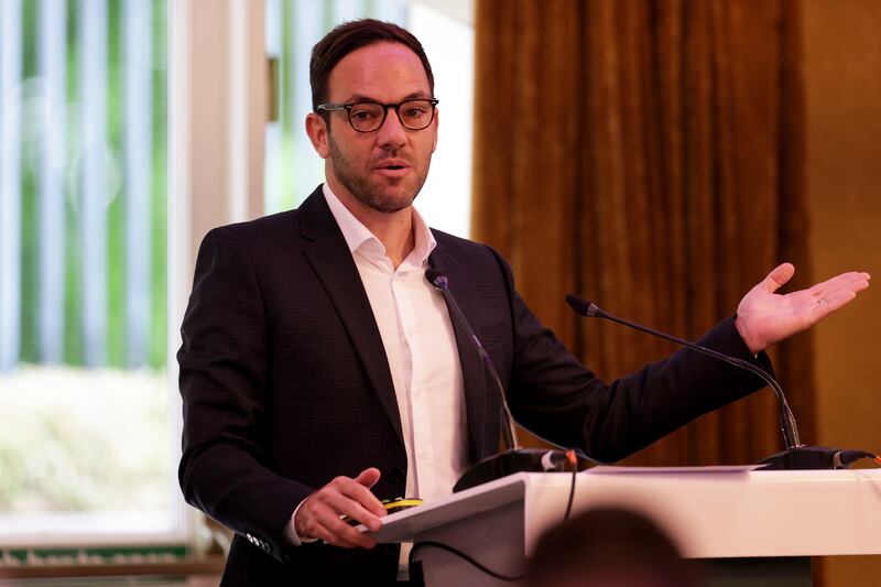 FAI chief football officer Marc Canham speaking at the association's AGM on Saturday. Photograph: Laszlo Geczo/Inpho