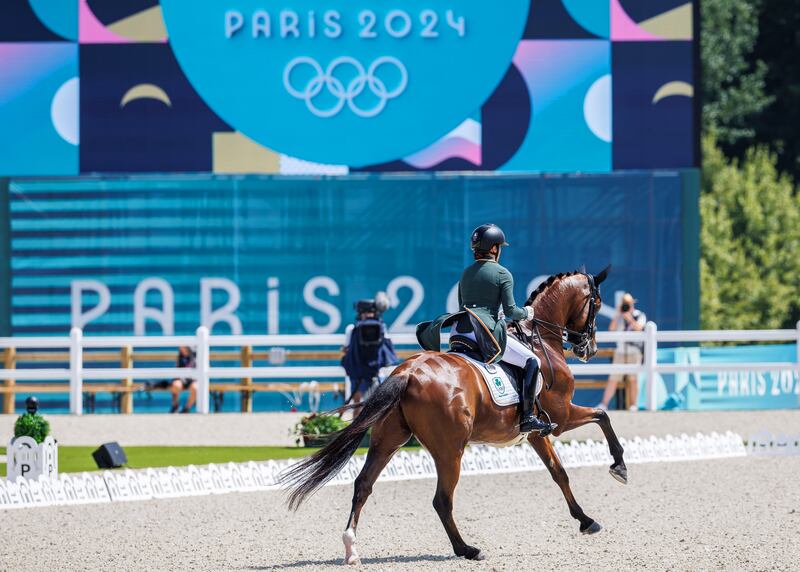 Abigail Lyle riding Giraldo during the Olympic Dressage event at the Château de Versailles, Paris. Photograph: Libby Law/Inpho                                                