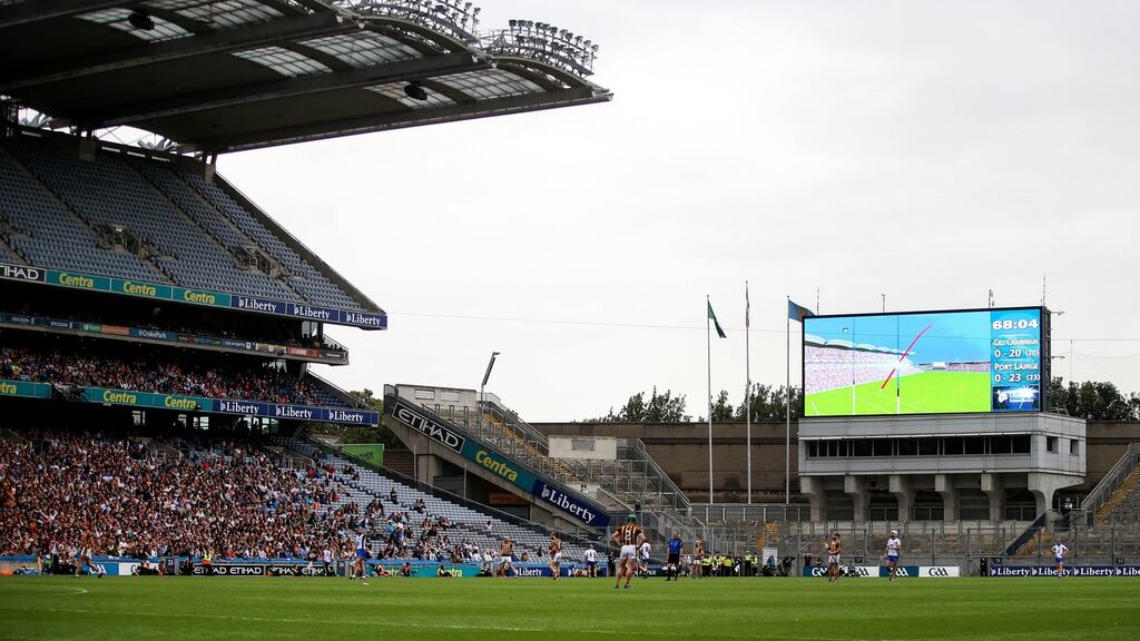 Hawkeye in use during last Sunday’s thrilling All-Ireland senior semi-final between Waterford and Kilkenny.  Photograph: Tommy Dickson/Inpho
