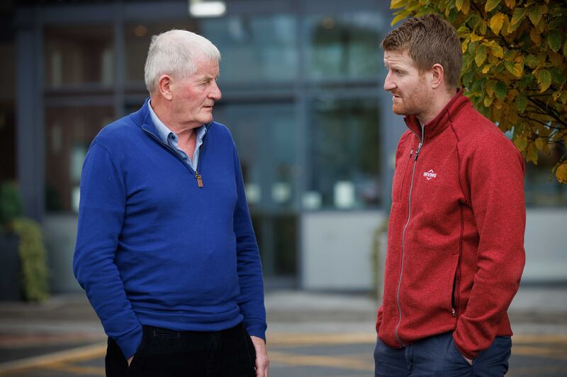 Kilkenny hurlers Richie Power snr and his son pictured at the Hoban Hotel in Kilkenny. Photograph: Dylan Vaughan
