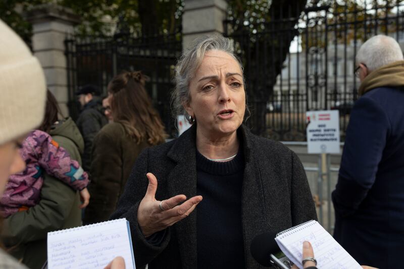 Sandra Healy at an Irish Birth Movement protest outside Leinster House in 2025. Photograph: Sam Boal/Collins Photos 