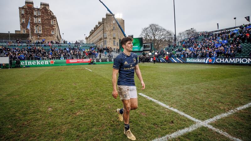 Jimmy O’Brien ran in four tries as Leinster thrashed Bath. Photograph: James Crombie/Inpho