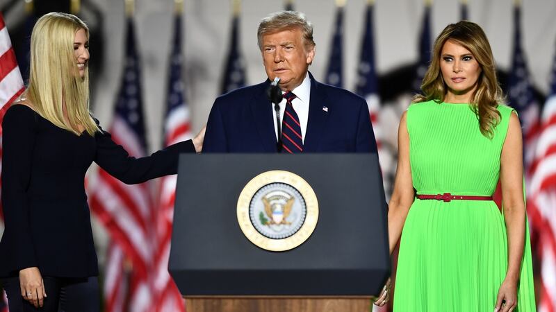 Ivanka Trump  introduces US president Donald Trump and first lady Melania Trump ahead of his acceptance speech for the Republican Party nomination for re-election  at the South Lawn of the White House on Thursday. Photograph:  Brendan Smialowski/AFP via Getty Images