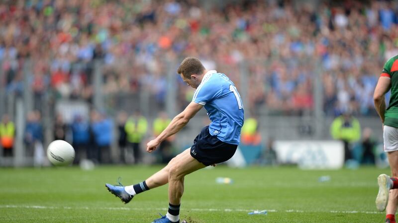 Dean Rock  scores the winner. Photograph: Dara Mac Donaill/The Irish Times