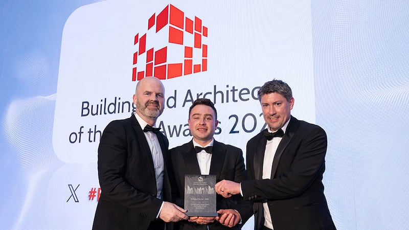 Ben Molloy, entries lead from Business River, presents the building of the year - public award to Dermot Harrington and Paul Carpenter, Cook Architects