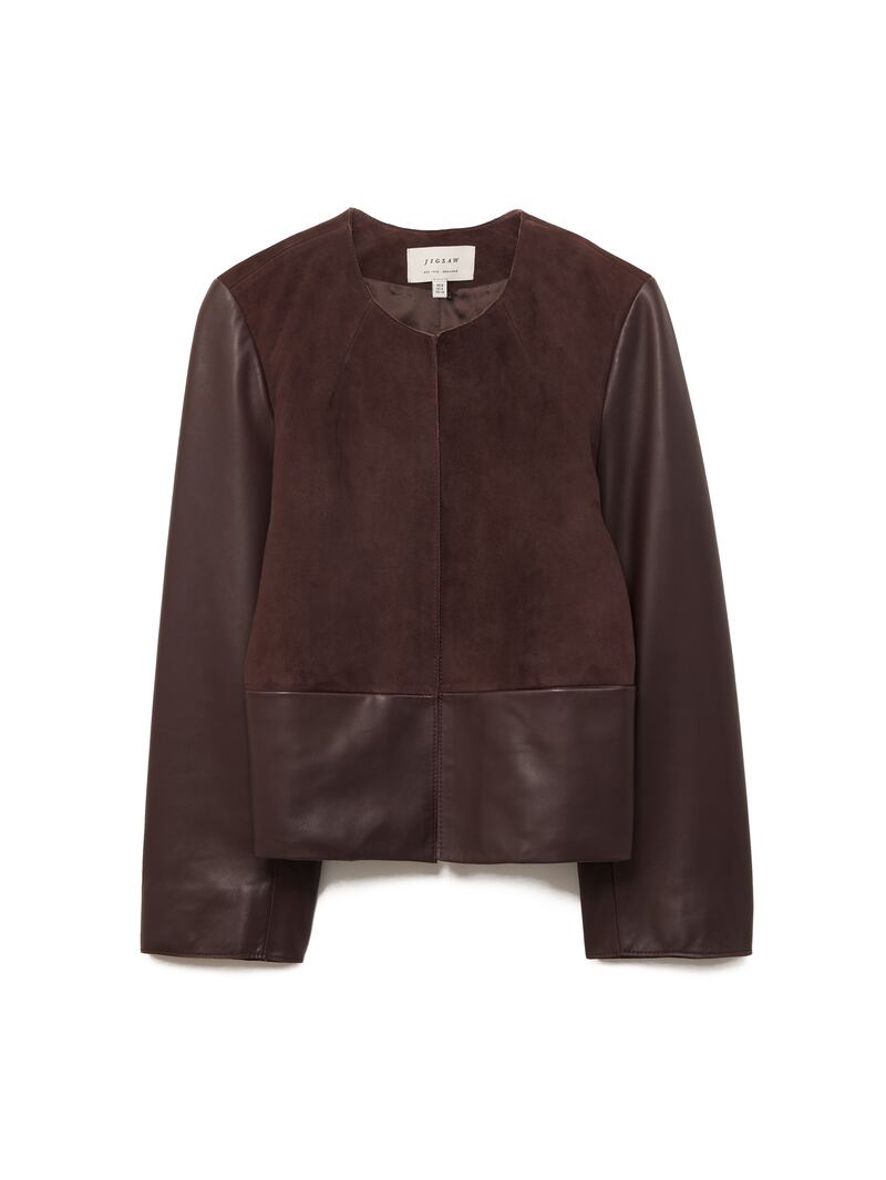 Leather mix jacket, €505, Jigsaw