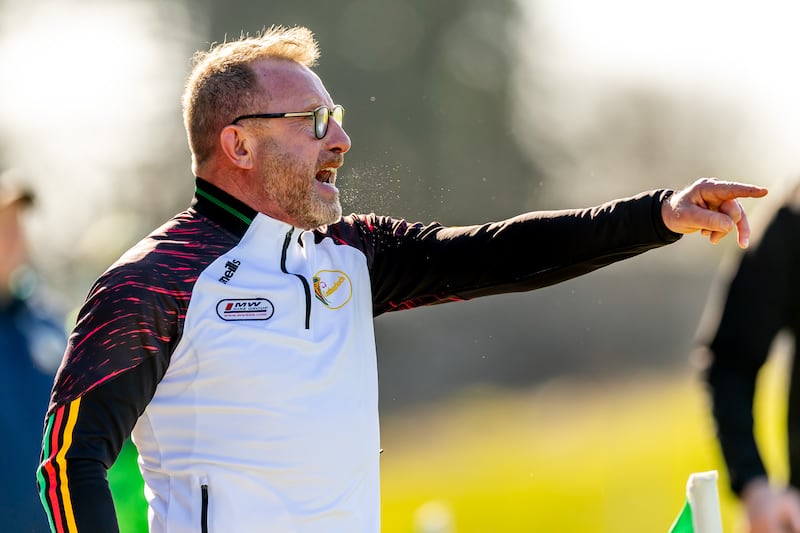 Carlow manager Joe Murphy gives instructions from the sideline during the game against Meath. Photograph: Morgan Treacy/Inpho