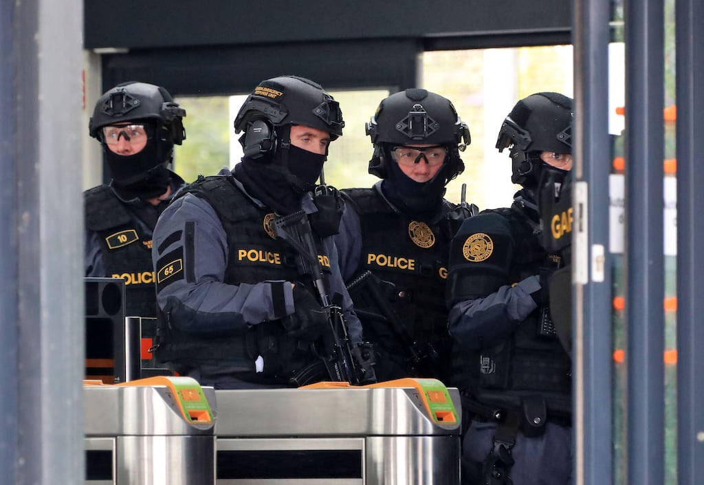 14/07/17 Members of the Emergency Response Unit (ERU) pictured this morning at a simulated terrorist attack at Spencer Dock train station, Dublin. The focus of the exercise was to simulate a terrorist incident which would prompt appropriate responses from local Garda strategic and operational command personnel, Gardaí from the Dublin Metropolitan Region, ERU (Emergency Response Unit), ASU (Armed Support Unit), Garda Air Support unit and staff from Irish Rail. The learning exercise was designed to test and enhance the strategic and operational capabilities of all stakeholders and learn from issues that may arise on the day... Picture Colin Keegan, Collins Dublin.