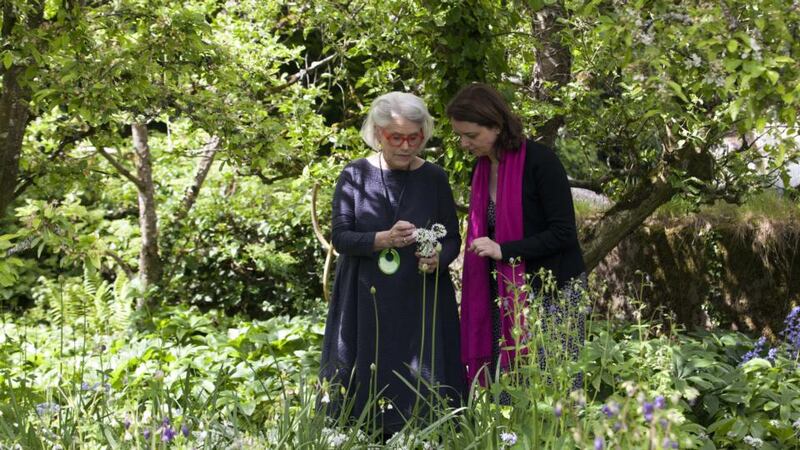 Festival director Darina Allen in the herb Garden at Ballymaloe Cookery School with Fuchsia Dunlop who gave a talk and did a cookery demonstration on Chinese food. Photograph: Clare Keogh