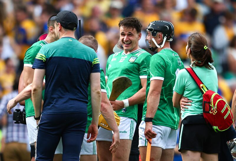 Limerick's Cathal O'Neill celebrates after winning the All-Ireland Senior Hurling semi-final. Photograph: Grace Halton/Inpho