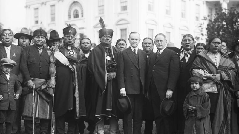 Killers of the Flower Moon: Osage representatives with President Coolidge at the White House in 1924. Photograph: Bettmann/Getty