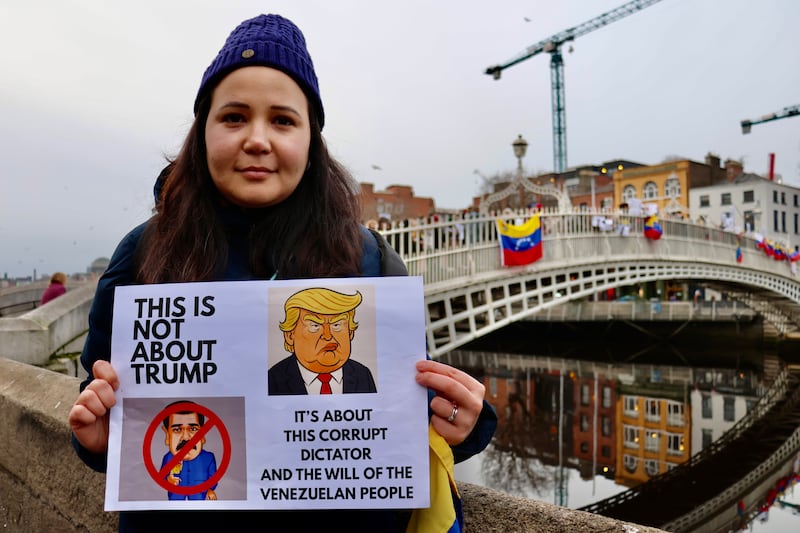 Maria Gonzalez at a protest demanding democracy and freedom in Venezuela.