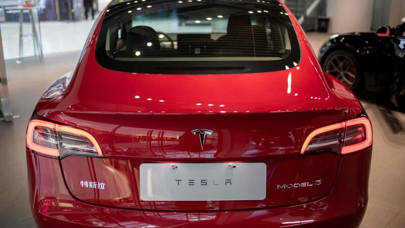 The back of a Tesla  Model 3.