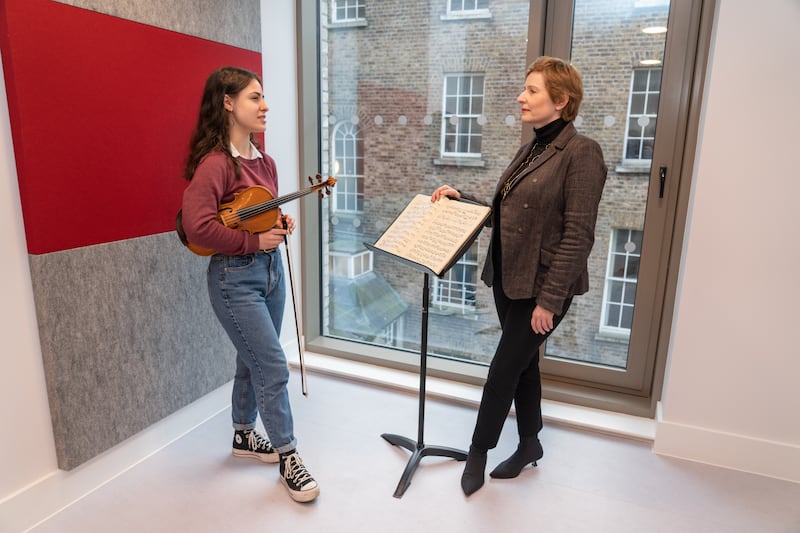 Royal Irish Academy of Music: violin student Eva Paturyan with director Deborah Kelleher. Photograph: Barry Cronin