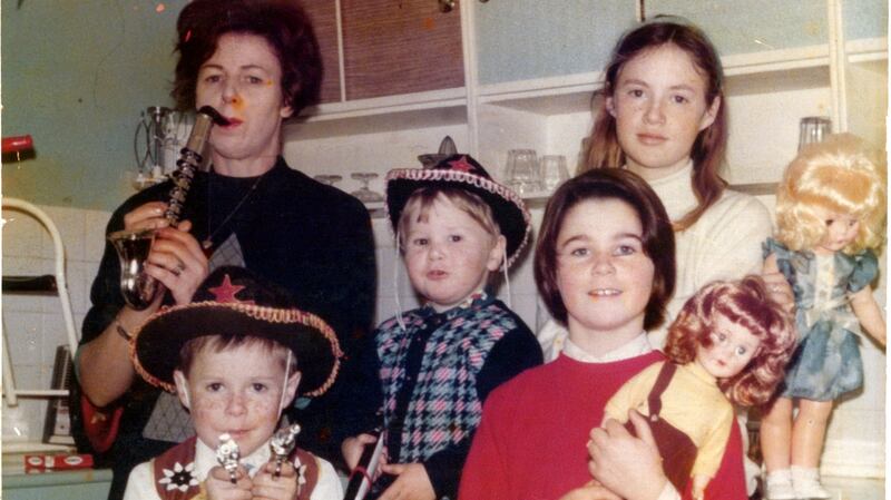 Paul Flynn (centre), dressed for action, with his  mother Mai  and siblings Declan, Marguerite and Breda
