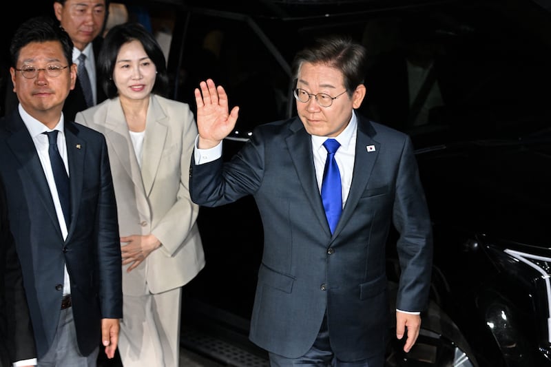 South Korea presidential candidate Lee Jae-myung at the Democratic Party headquarters in Seoul. Photograph: Jung Yeon-je/AFP via Getty Images