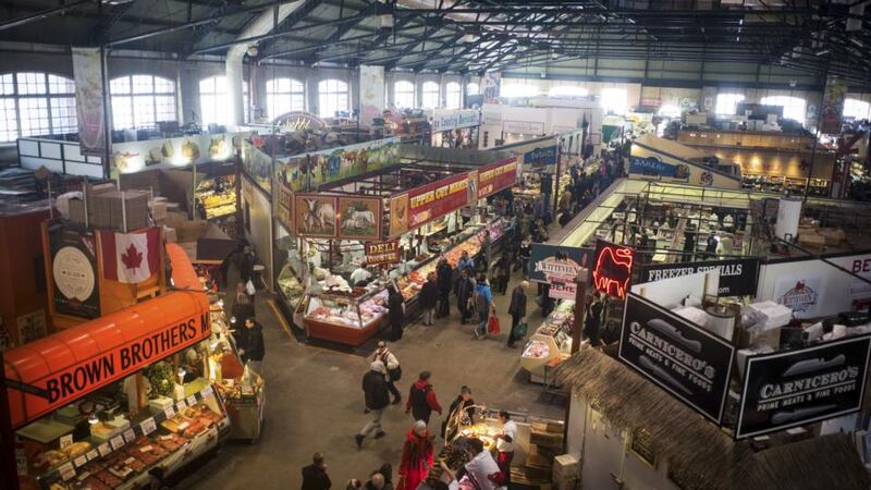 Saturday morning shoppers at St Lawrence Market in downtown Toronto