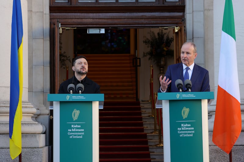 02/12/2025 - NEWS - Ukrainian president Volodymyr Zelenskiy during a courtesy at Government Buildings for a bilateral meeting with Taoiseach Micheál Martin. Zelensky
Photograph: Alan Betson / The Irish Times

