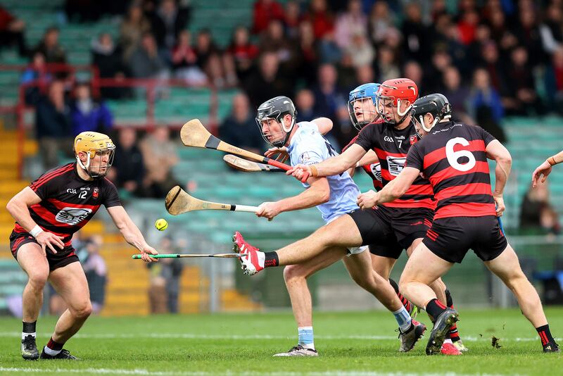 Na Piarsaigh’s Conor Boylan is challenged by Ballygunner's Peter Hogan, Ronan Power and Philip Mahony during the AIB Munster SHC quarter-final at TUS Gaelic Grounds. Photograph: Tom O'Hanlon/Inpho
