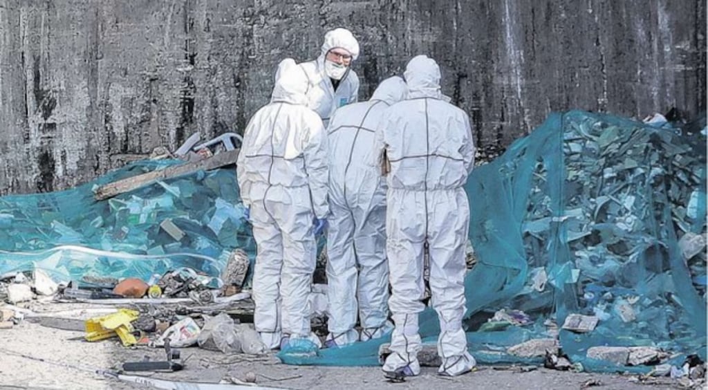 Gardaí examine the scene at Greenstar Recyling, Bray, Co Wicklow, where the body of a newborn baby was found. Photograph: Colin Keegan/Collins