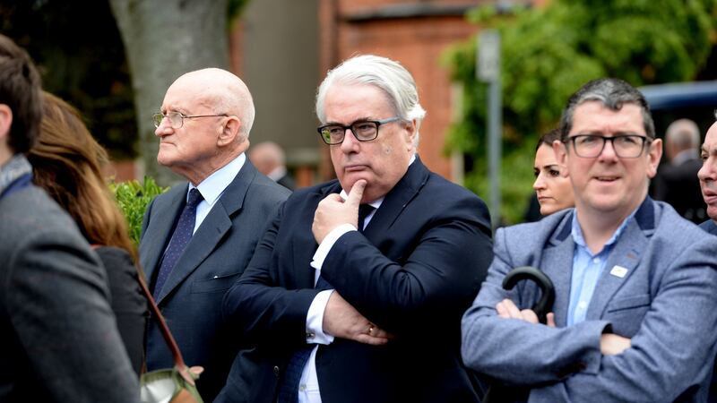 Dermot Gleeson (far left), former attorney general and Frank Clarke(C) , chief justice at the funeral of  Noel Whelan. Photograph: Alan Betson/The Irish Times