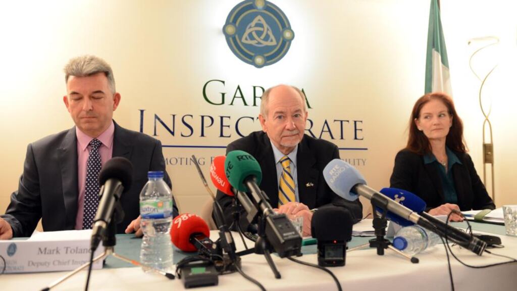 Garda Inspectorate chief inspector Robert Olson (centre) with deputy chief inspectors Mark Toland and Debra Kirby. Photograph: Eric Luke