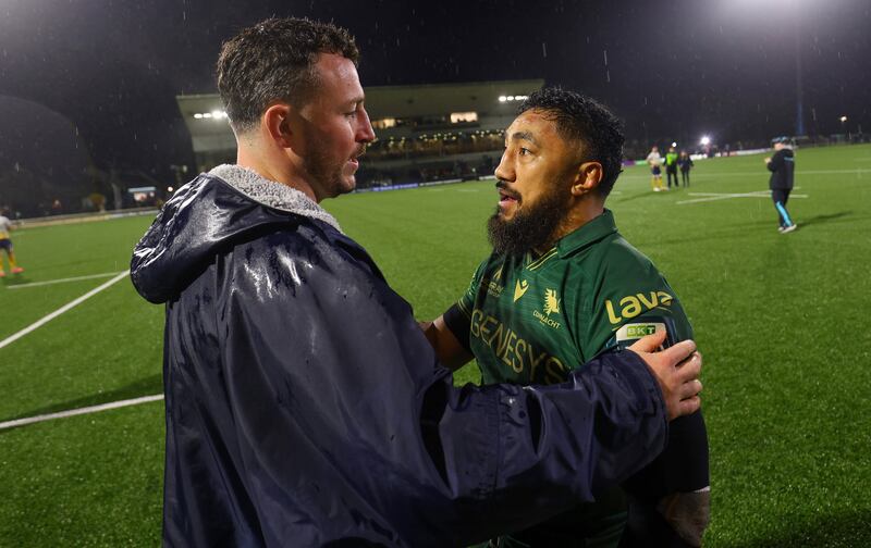 Bundee Aki talks to Will Connors after last week's Connacht-Leinster match. Photograph: Tom O’Hanlon/Inpho