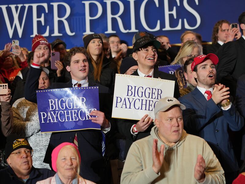 Audience members cheer for president Donald Trump at the Mount Airy Casino Resort in Mount Pocono, Pennsylvania. Photograph: Doug Mills/The New York Times
                      