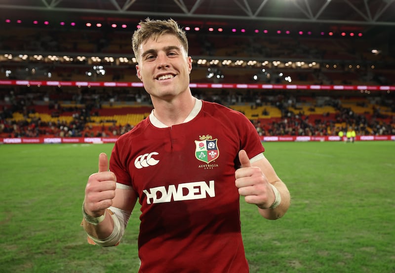 Tommy Freeman of the British & Irish Lions, who scored two tries in the match, celebrates after their victory over the Queensland Reds. Photograph: David Rogers/Getty Images