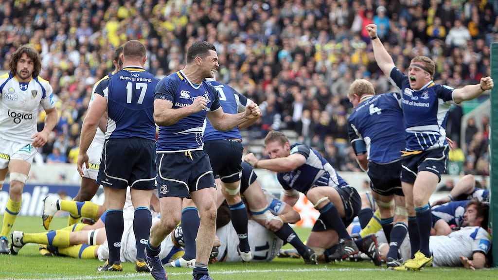 Rob Kearney celebrates at the final whistle after the battle with Clermont in 2012. Photograph: Dan Sheridan/Inpho
