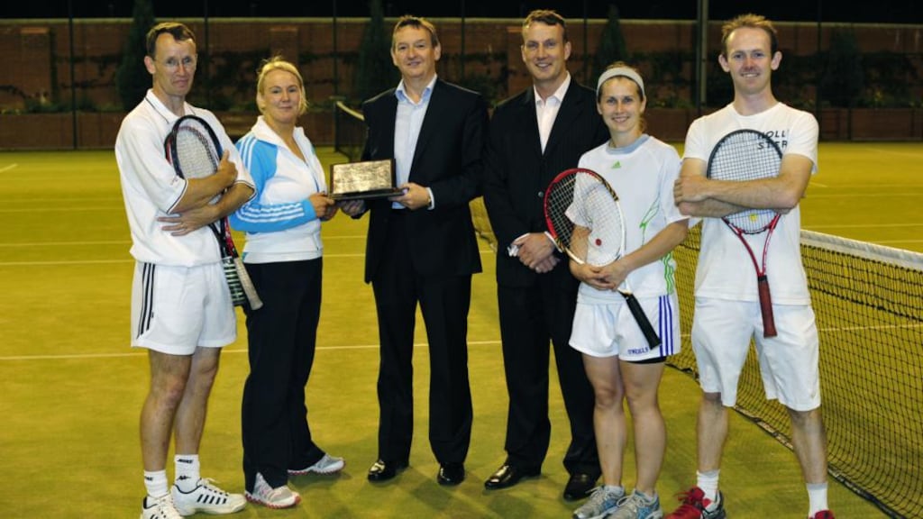 The winning team (left to right): Gerry McCarthy and Anne Kiernan of Savills; Peter Dargan, ‘Irish Times’; Micheal O’Connor, SCSI president; Jill Horan and Conor Steen of Savills. Photograph: Aidan Crawley