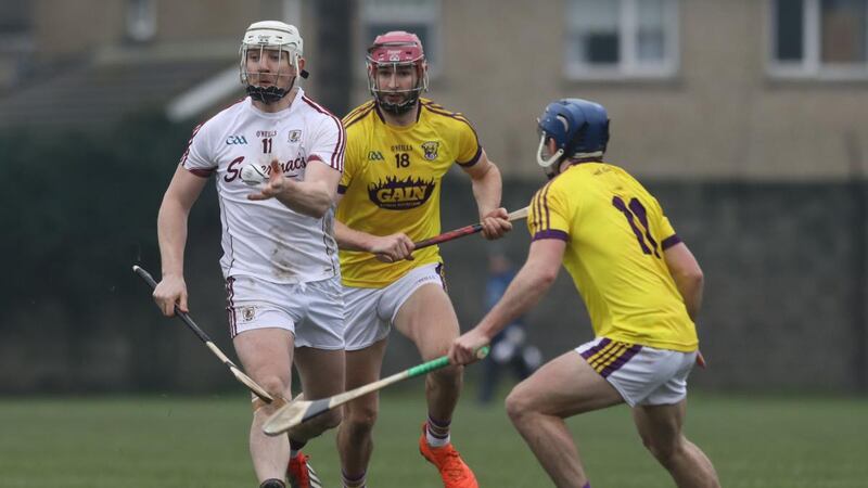 Galway’s Joe Canning and Paudie Foley of Wexford in action during the Bord na Mona Walsh Cup Final at  Bellefield  in Enniscorthy. Photograph: Lorraine O’Sullivan/Inpho