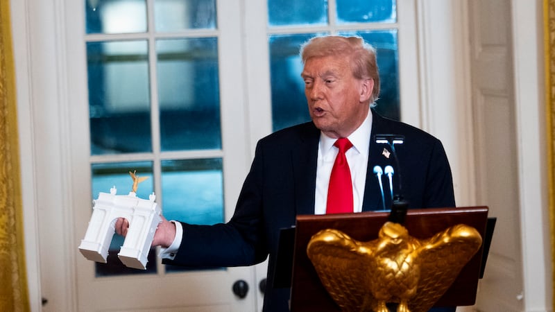 Trump says 250ft arch to be ‘military complex’ with drones and snipers