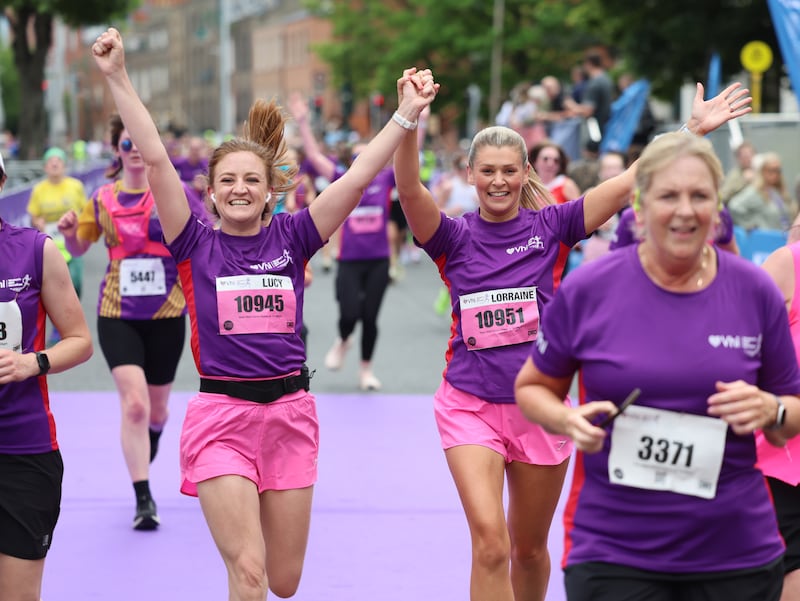 Lucy Boyd (left) and Lorraine Ennis during the race. Photograph: Dara Mac Dónaill / The Irish Times