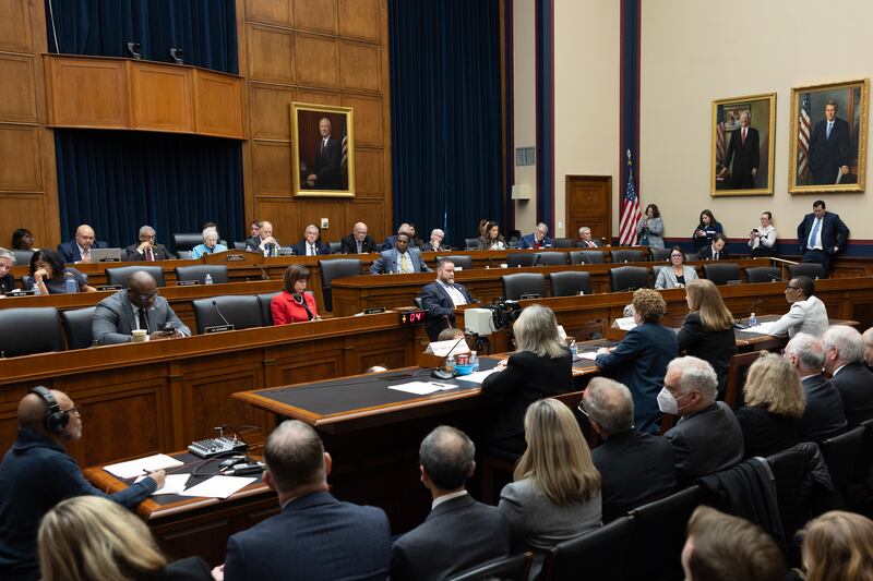 Academic leaders from Harvard, University of Pennsylvania, American University and Massachusetts Institute of Technology at a congressional hearing on Capitol Hill on December 5th. Photograph: Tom Brenner/New York Times
                      