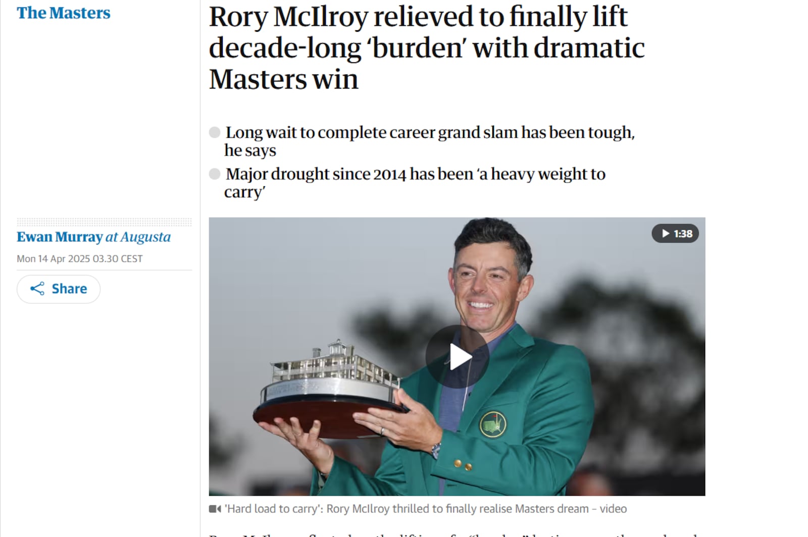 Rory McIlroy’s career Grand Slam: Media reaction from around the world ...