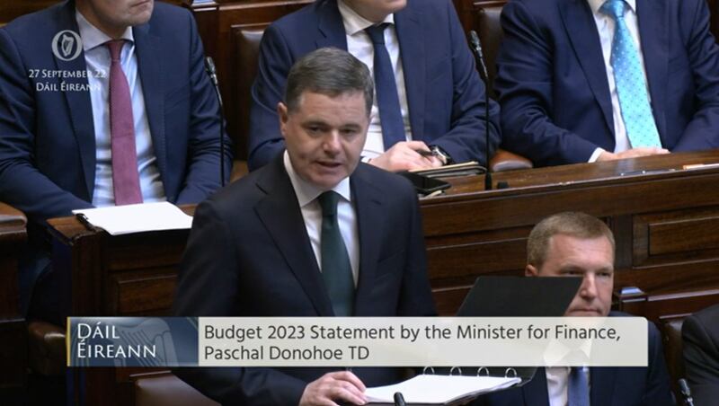 Minister for Finance Paschal Donohoe delivers his Budget 2023 speech in the Dail on Tuesday.