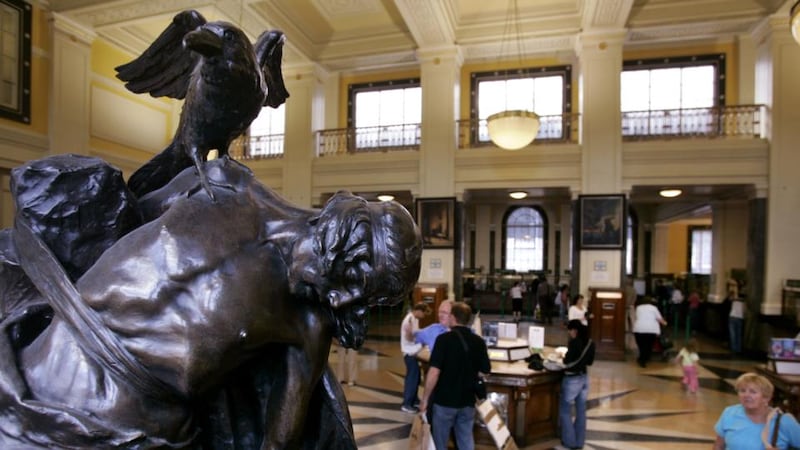 Oliver Sheppard’s sculpture The Death of Cúchulainn in the GPO. Photograph: Dara Mac Dónaill