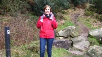Jane Clarke on the Miners’ Way at Ballinafunshoge, Glenmalure.