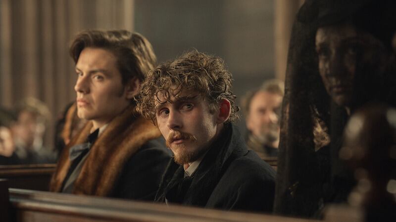 Louis Partridge, Fionn O'Shea and Emily Fairn in House of Guinness. Photograph: Ben Blackall/Netflix