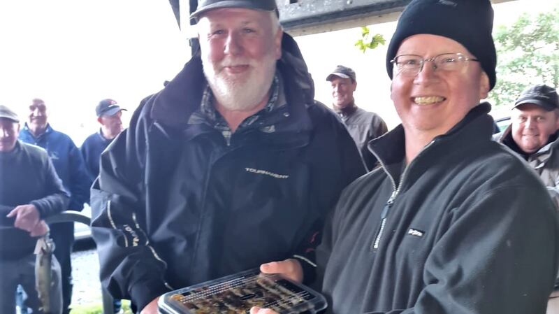 Dave McBride of Southside Angling (left), winner of the Lough Ennell charity competition in aid of St Brigid’s Special School in Mullingar, with club chairman, David O’Malley.